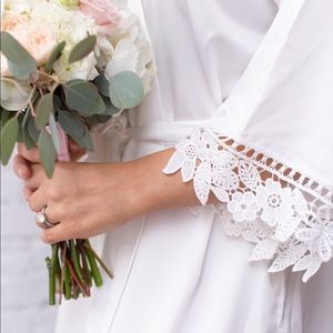 White Luxurious Sateen Robe with Lace Trimming